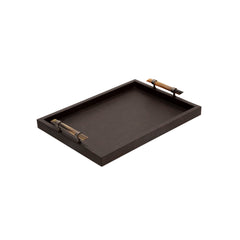 Wood S/2 14/18" Faux Leather Tray, Brown