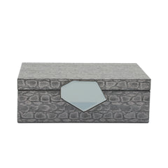 Wood 12" Faux Leather Box, Gray