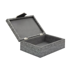 Wood 12" Faux Leather Box, Gray