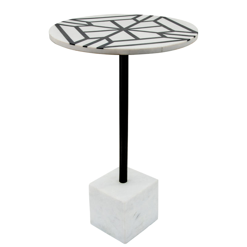 Metal/Marble Side Table W/ Resin Top, White