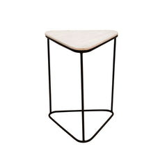 S/2 Metal/Marble Triangle Side Tables, Blk/Wht