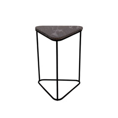 S/2 Metal/Marble Triangle Side Tables, Blk/Wht