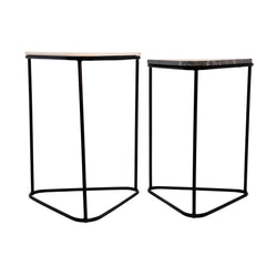 S/2 Metal/Marble Triangle Side Tables, Blk/Wht