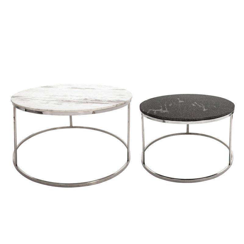 S/2 Metal/Marble Coffee Table, Silver