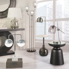 Metal, Side Table W/ Mirror Top, Black