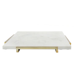 Marble 15X15 Tray With Metal Base, White