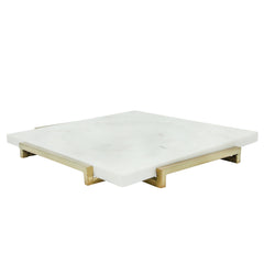 Marble 15X15 Tray With Metal Base, White