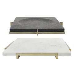 Marble 15X15 Tray With Metal Base, White