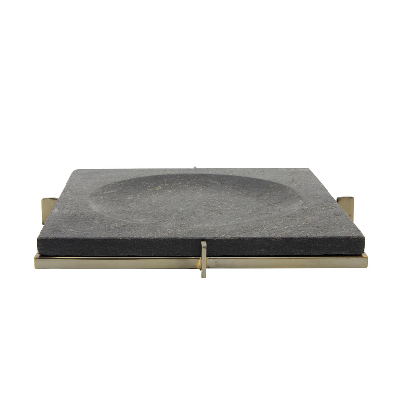 Marble 12X12 Tray With Metal Base, Black