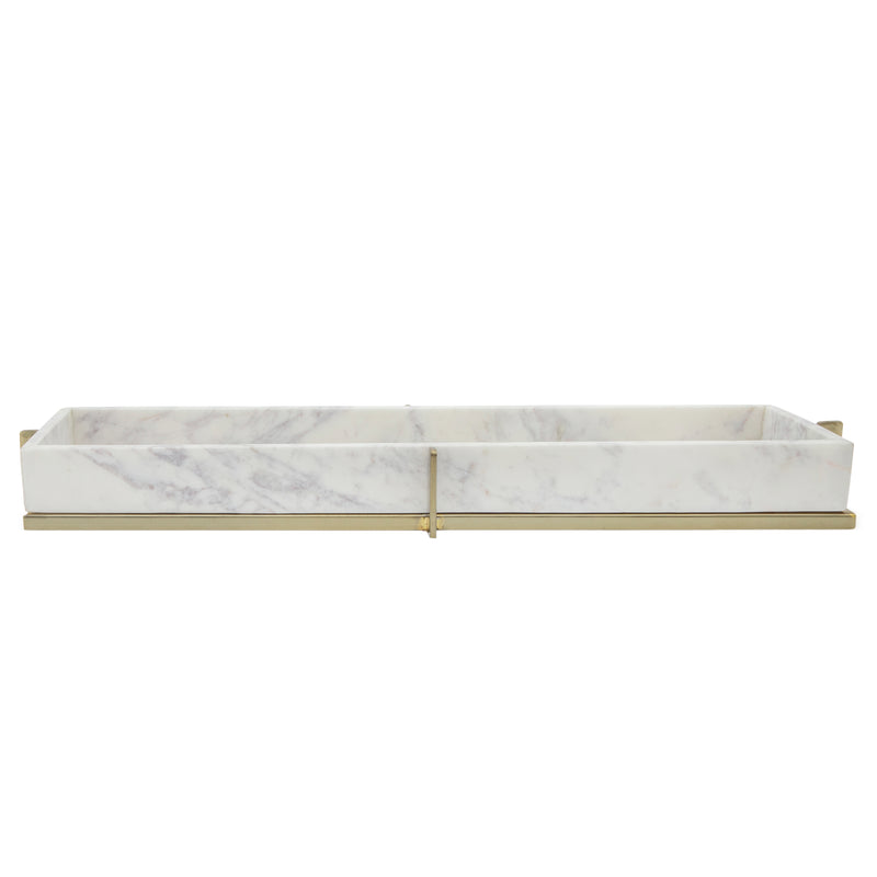 Marble 24X9 Tray W/ Metal Base , White