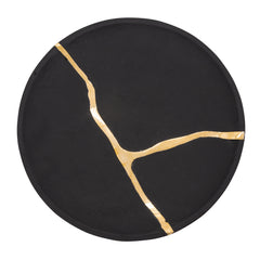 13" Round Wall Art W/ Gold Inlay, Charcoal