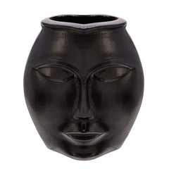 14" Metal Decorative Face Vase, Black