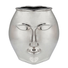 14" Metal Decorative Face Vase, Silver