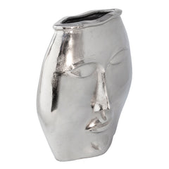 14" Metal Decorative Face Vase, Silver