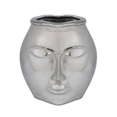 11" Metal Decorative Face Vase, Silver