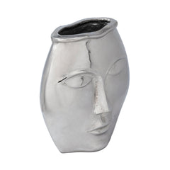 11" Metal Decorative Face Vase, Silver