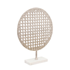 21" Metal Round Mesh Deco On Marble Base, Silver