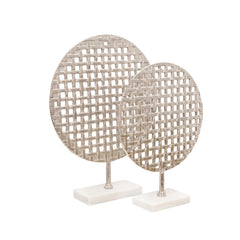 21" Metal Round Mesh Deco On Marble Base, Silver