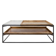 2-Layered Wood/Marble Coffee Table, Brown