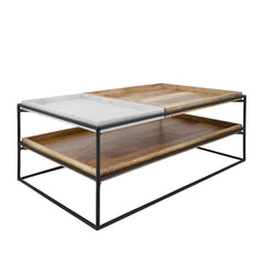 2-Layered Wood/Marble Coffee Table, Brown