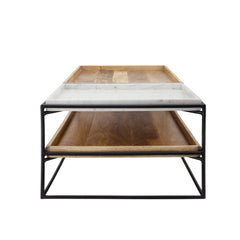 2-Layered Wood/Marble Coffee Table, Brown