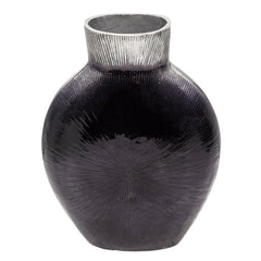 16" Ribbed Metal Vase, 2-Tone Black