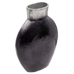 16" Ribbed Metal Vase, 2-Tone Black