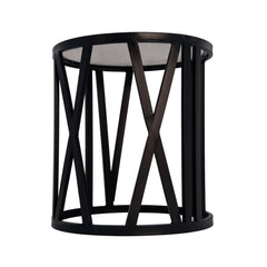 19" Round Side Table, Black/White