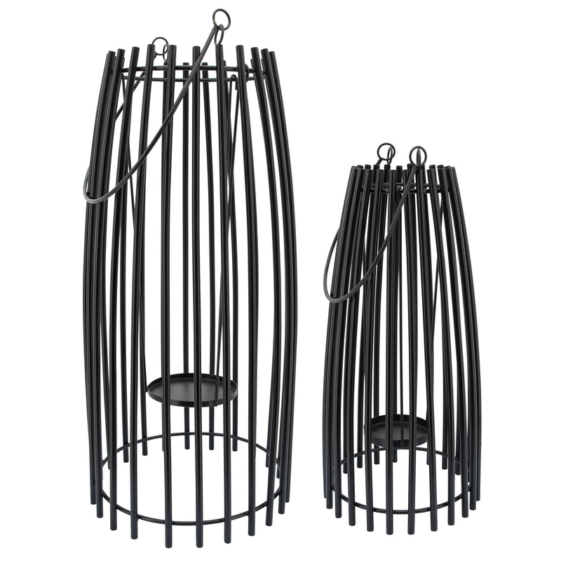 S/2 Metal Cage Lantern, Black