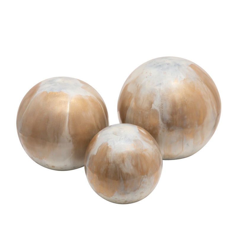 S/3 Metal Orbs, Cream