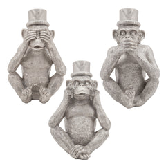 S/3 No Speak, Hear Or See Monkeys W/ Hat, Silver