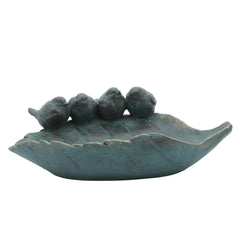 Resin 13" Four Birds On Leaf Feeder, Gray