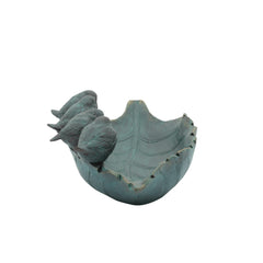 Resin 13" Four Birds On Leaf Feeder, Gray