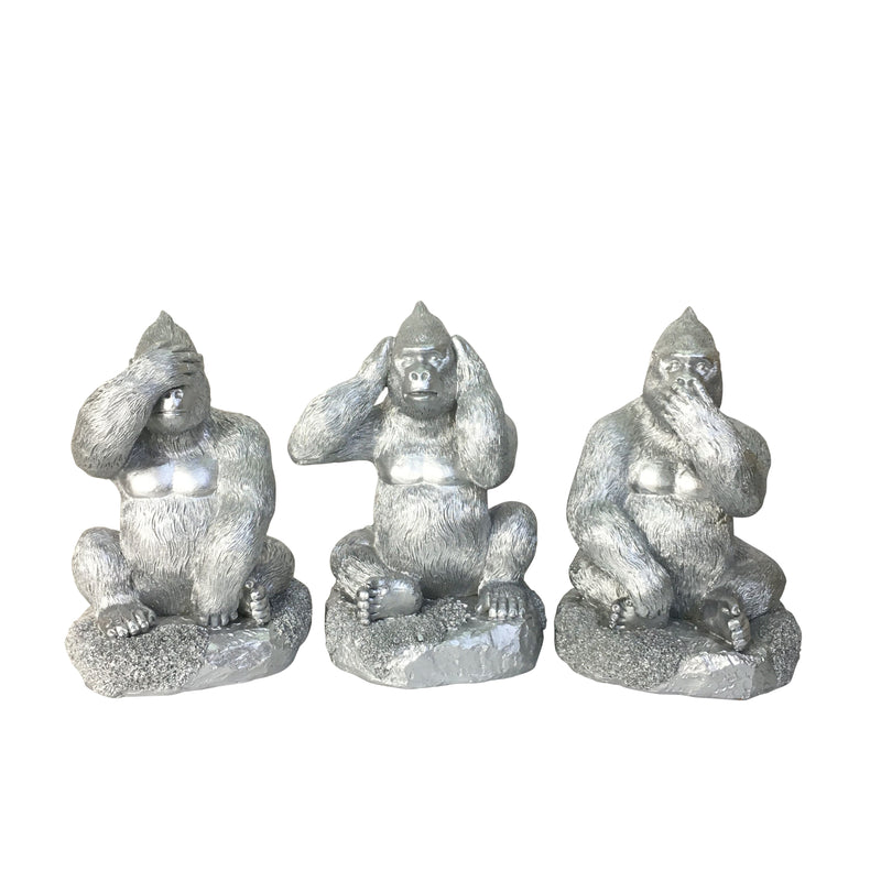 Resin, S/3 Hear, Speak, See No Evil Monkeys,Silver