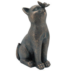 Resin, 14"H Cat W/ Butterfly, Bronze