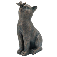 Resin, 14"H Cat W/ Butterfly, Bronze