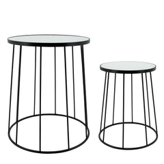 S/2 Metal 20/24"H End Tables W/ Mirror Top, Black