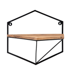 S/2 Metal/Wood, Hexagon Wall Shelves, Brown