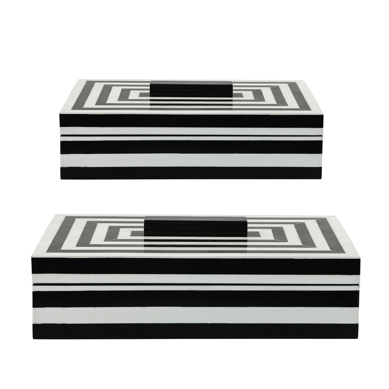 Resin S/2 Stripe Boxes, Black/White