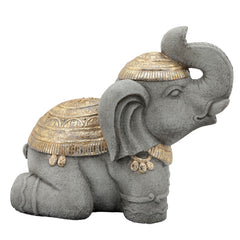 Resin, 17"H Kneeling Elephant, Gray