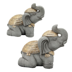 Resin, 17"H Kneeling Elephant, Gray