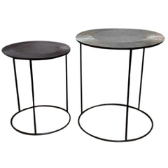 Metal, S/2 Side Tables W/ Aluminum Top, Black