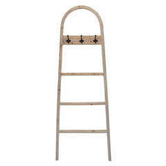 Wooden Decorative 68" Ladder W/ Hooks, Brown