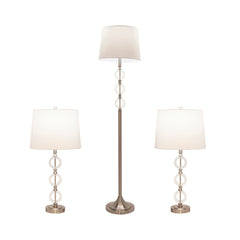 S/3 Mtl/Glass 26" Table & 65" Floor Lamp, Slvr-Kd