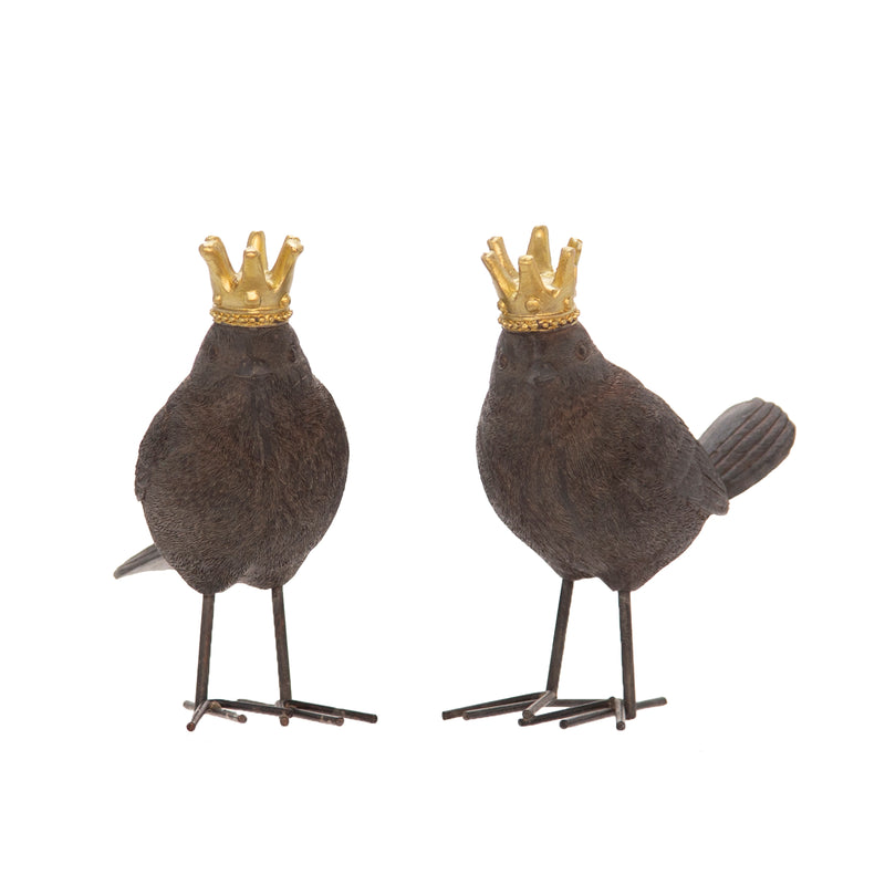 S/2 Resin Birds W/ Gold Crowns