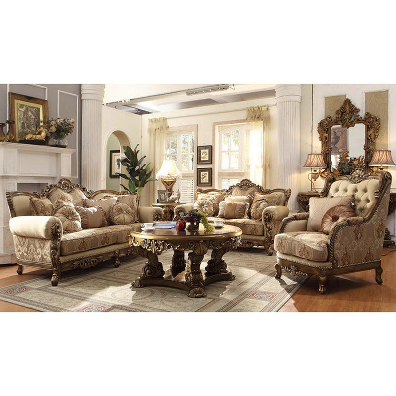 Homey Design Traditional Met Ant Gold & Perfect Brown Hd-506 - 3Pcs Sofa Set