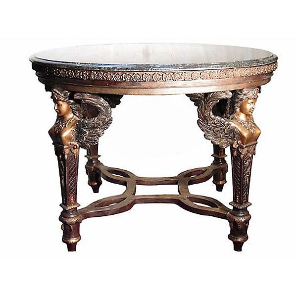 AFD Home Bronze Center Table with Sphinx's Legs and Marble Top