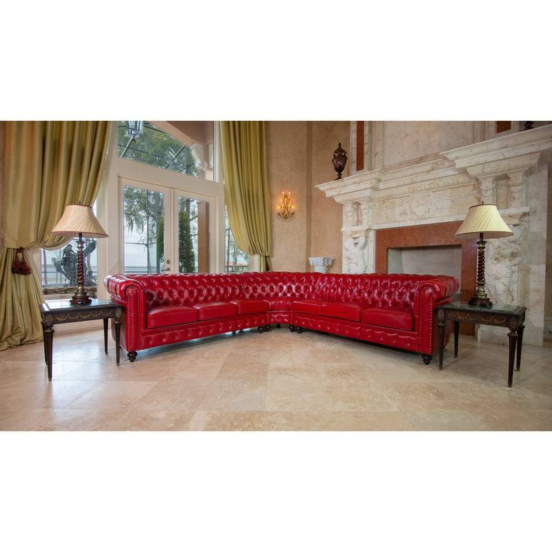 AFD Home Classic Chesterfield Red Sectional with Ottoman(KIT)