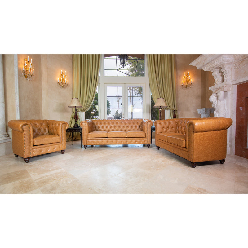 AFD Home Classic Chesterfield Tan Sofa Set of 3