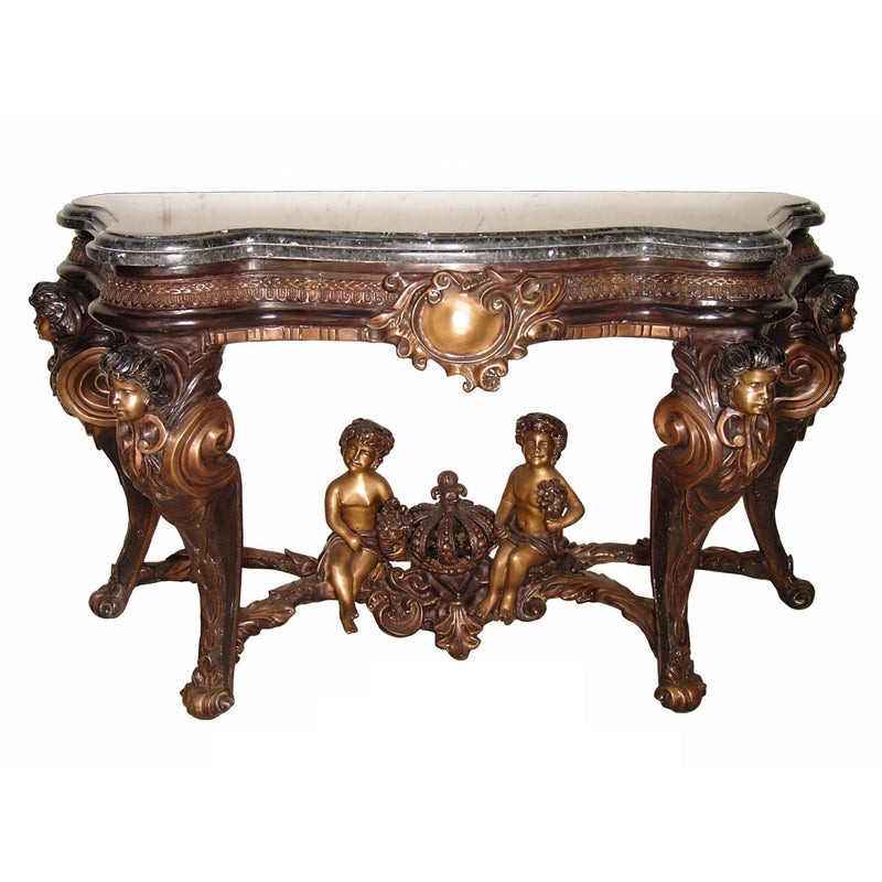 AFD Home Cupids N Crowns Bronze Console with Marble Top 57 Inch